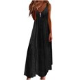 thumbnail image 2 of Summer Dresses for Women 2025, Women Casual Holiday Style Hollow Out Long Dress Solid Color Loose Sleeveless-Neck Camisole Dress(Black,S), 2 of 5