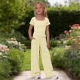 thumbnail image 6 of Ruyang Kids Girls 2 Piece Outfit Crew Neck Short Sleeve Top and Wide Leg Pants Summer Teens Solid Casual Sweatsuit Set, 6 of 9