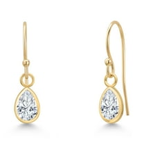 Gem Stone King 14K Yellow Gold White Zirconia Earrings for Women | 0.78 Cttw | Gemstone Birthstone | Pear Shape 6X4MM