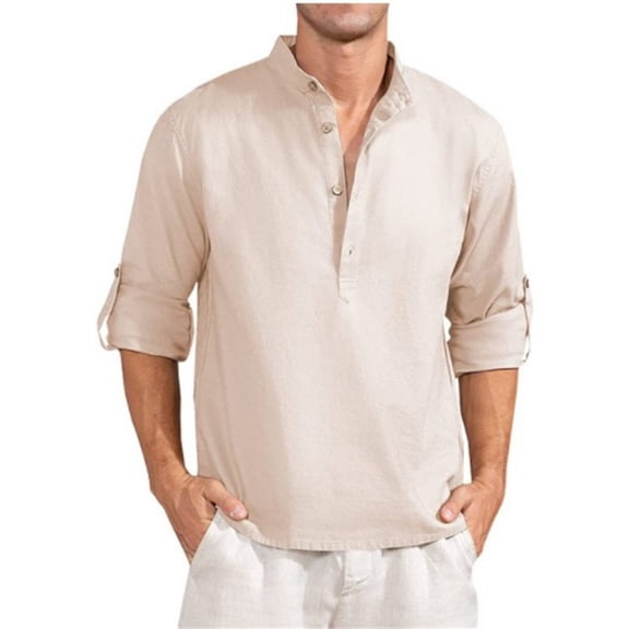 New Men's Linen Long Sleeve T Shirt Solid Color Loose Casual Breathable Shirt Cotton Mens Shirts Designer Lightweight Streetwear