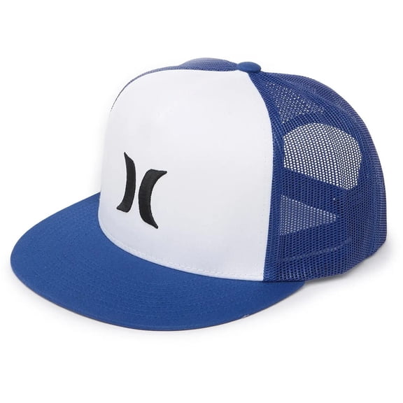 Hurley Men's Icon Solid Flat Trucker Hat Cap - Royal Blue/White