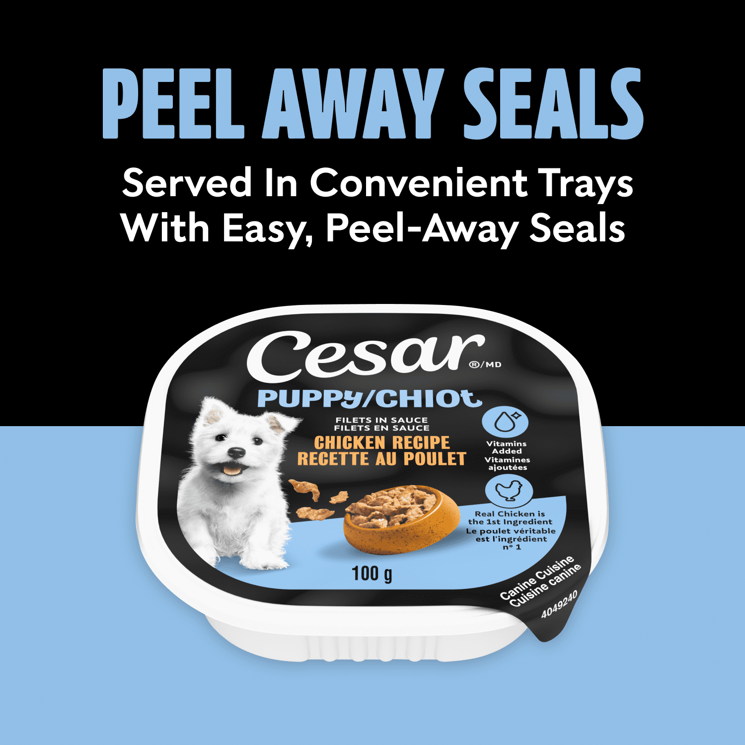 CESAR Puppy Soft Wet Dog Food Classic Loaf in Sauce Chicken & Beef Recipe, (24) 100 g Easy Peel Trays