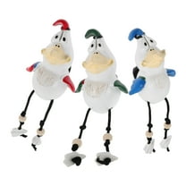 Masteelf 3pcs Shelf Sitters With Dangling Leg Funny Resin Rooster Garden Statue Unique Chicken Fence Decor For Yard Patio Balcony