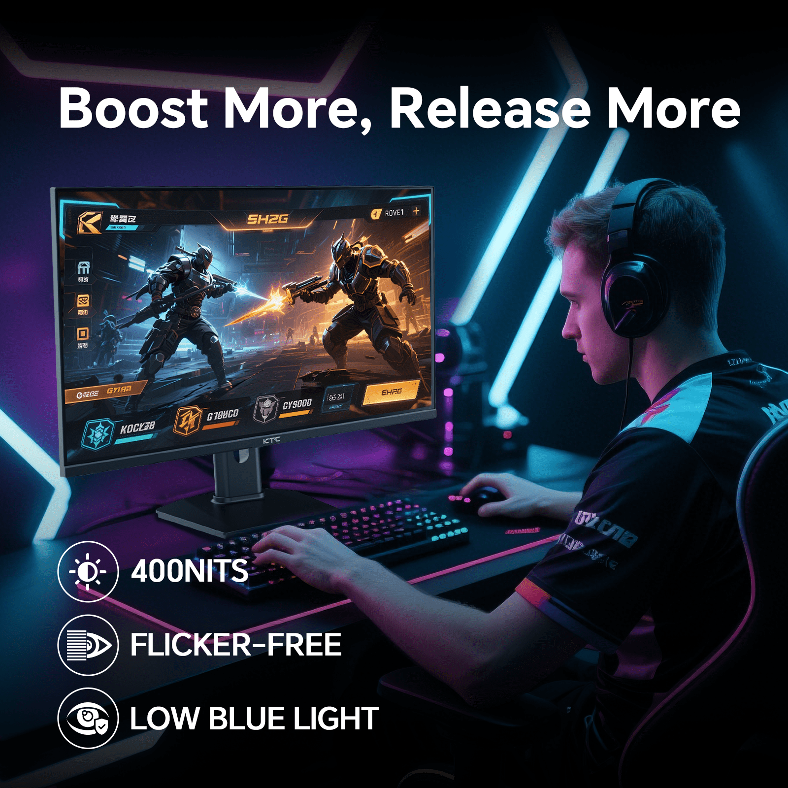 KTC 24 Inch Gaming Monitor 180Hz - 2K 1440P Computer Monitors, Fast IPS Monitor with HDR400, Adaptive Sync, Up to 185Hz, HDMI 2.0 & DisplayPort 1.4, Height Adjustable, VESA Mount, H24T7