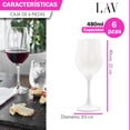 thumbnail image 2 of Set 6 Copas vidrio Cristal para Vino Tinto Lav Fame 480ML Color Blanco, 2 of 3