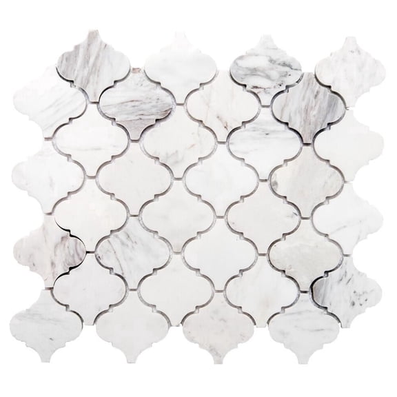 The Tile Life Santorini Arabesque 12" x 12" Volakas Matte Marble Mosaic Floor and Wall Tile, 1 Sheet
