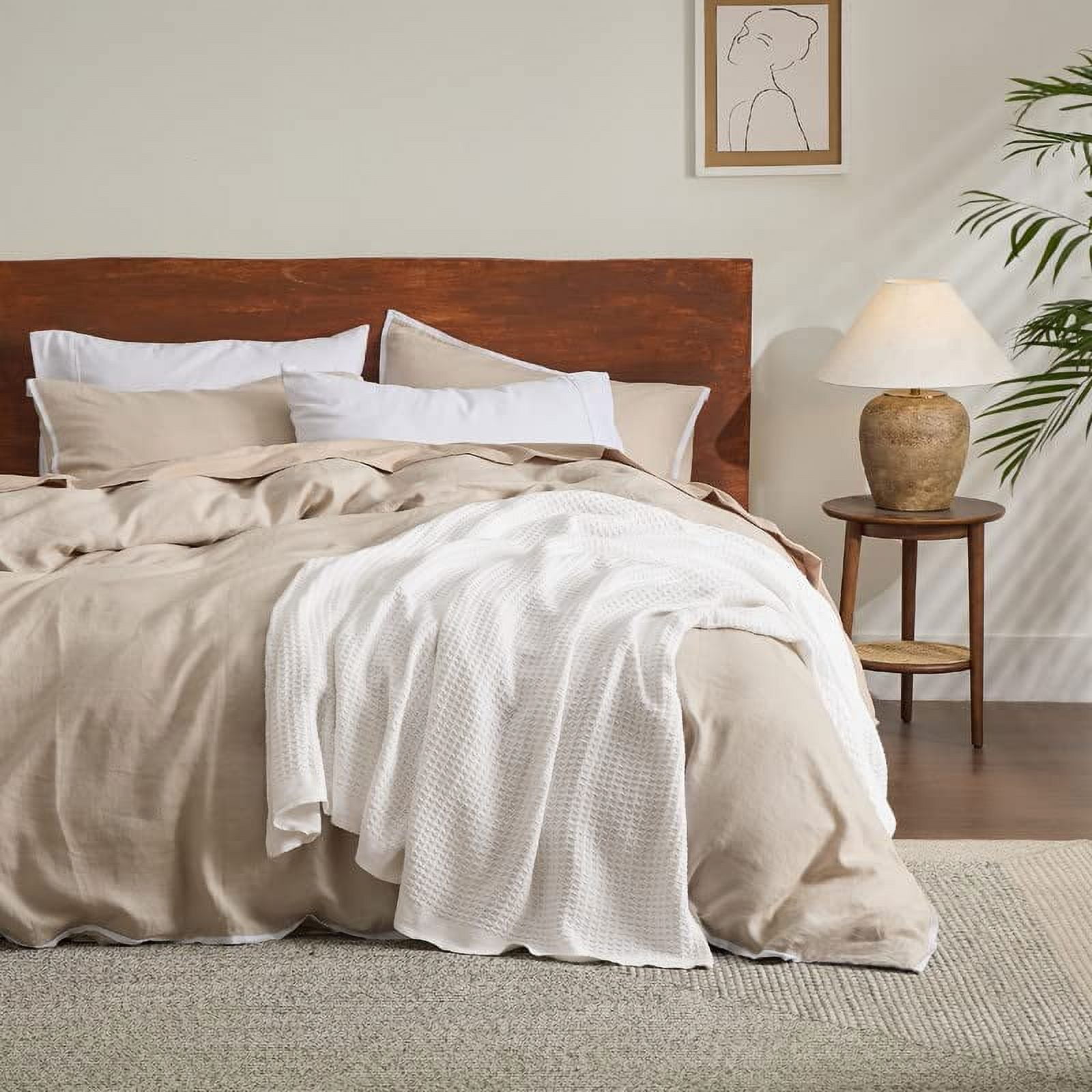 Cozy Comfort 100% Cotton Blankets Queen White - Waffle Weave Blankets for All Seasons, 90x90 inches