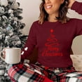 thumbnail image 3 of Christmas Tree Shirt Women Christmas Embroidered Trees Long Sleeve Shirts Gift Xmas Graphic Tee Tops, 3 of 7