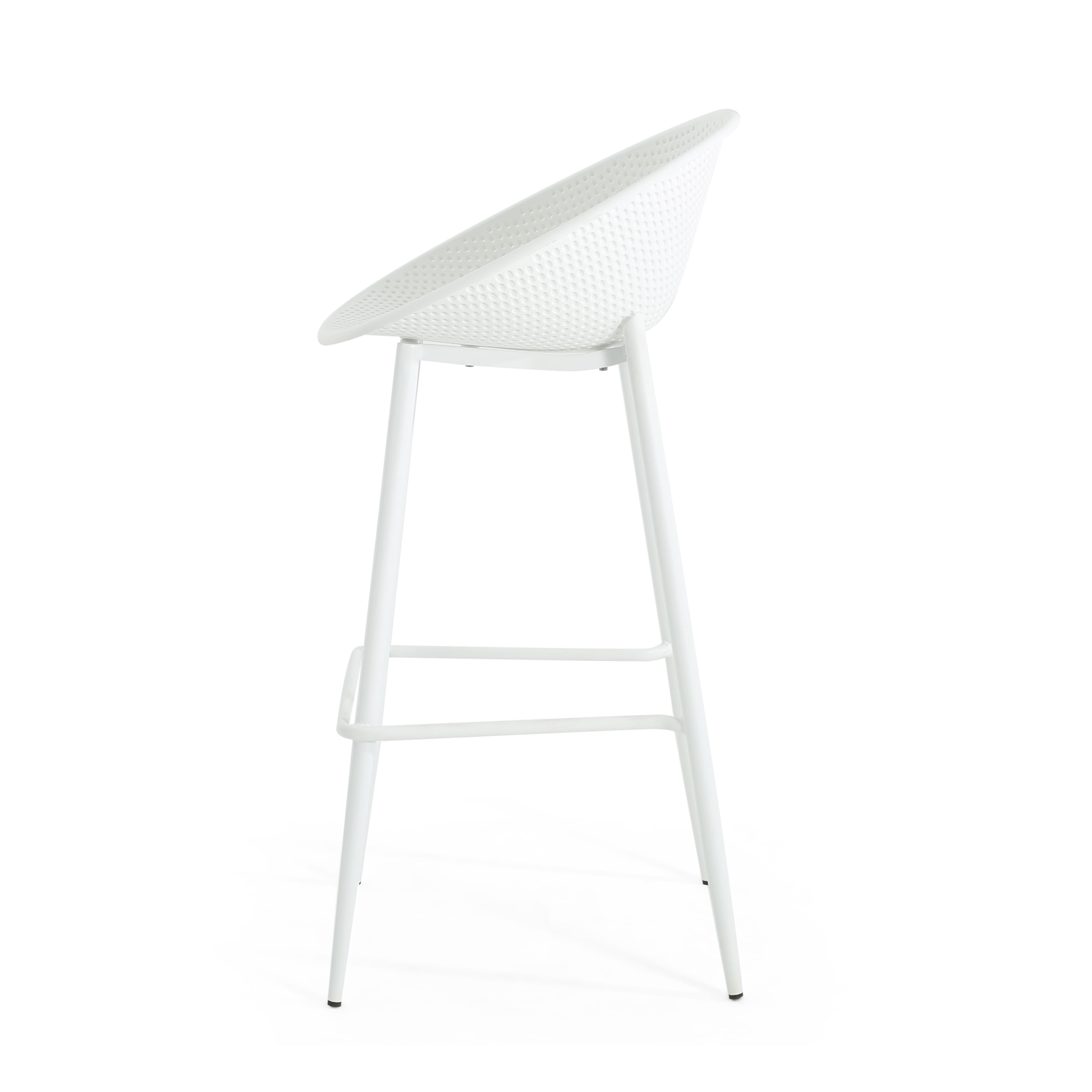 Bar Stools Set of 2, Outdoor Patio Chairs with Weatherproof Iron Frame and Plastic Seat, Counter Height Dining Chairs for Backyard Deck and Garden, White