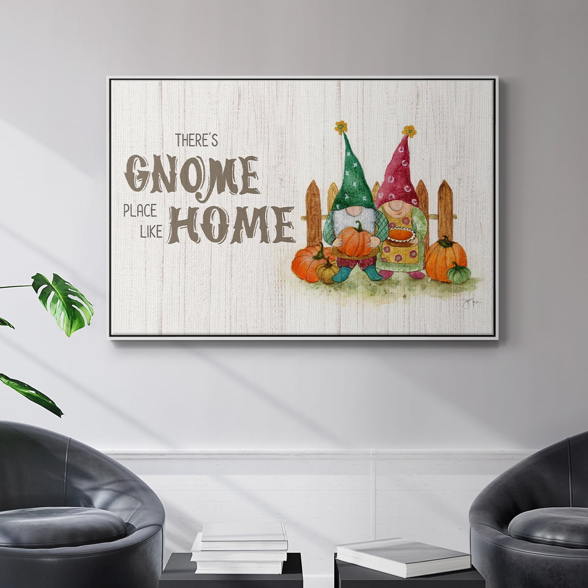 Gnome Place Like Home - Framed Gallery Wrapped Holiday Canvas - 17 x 25 - White Frame