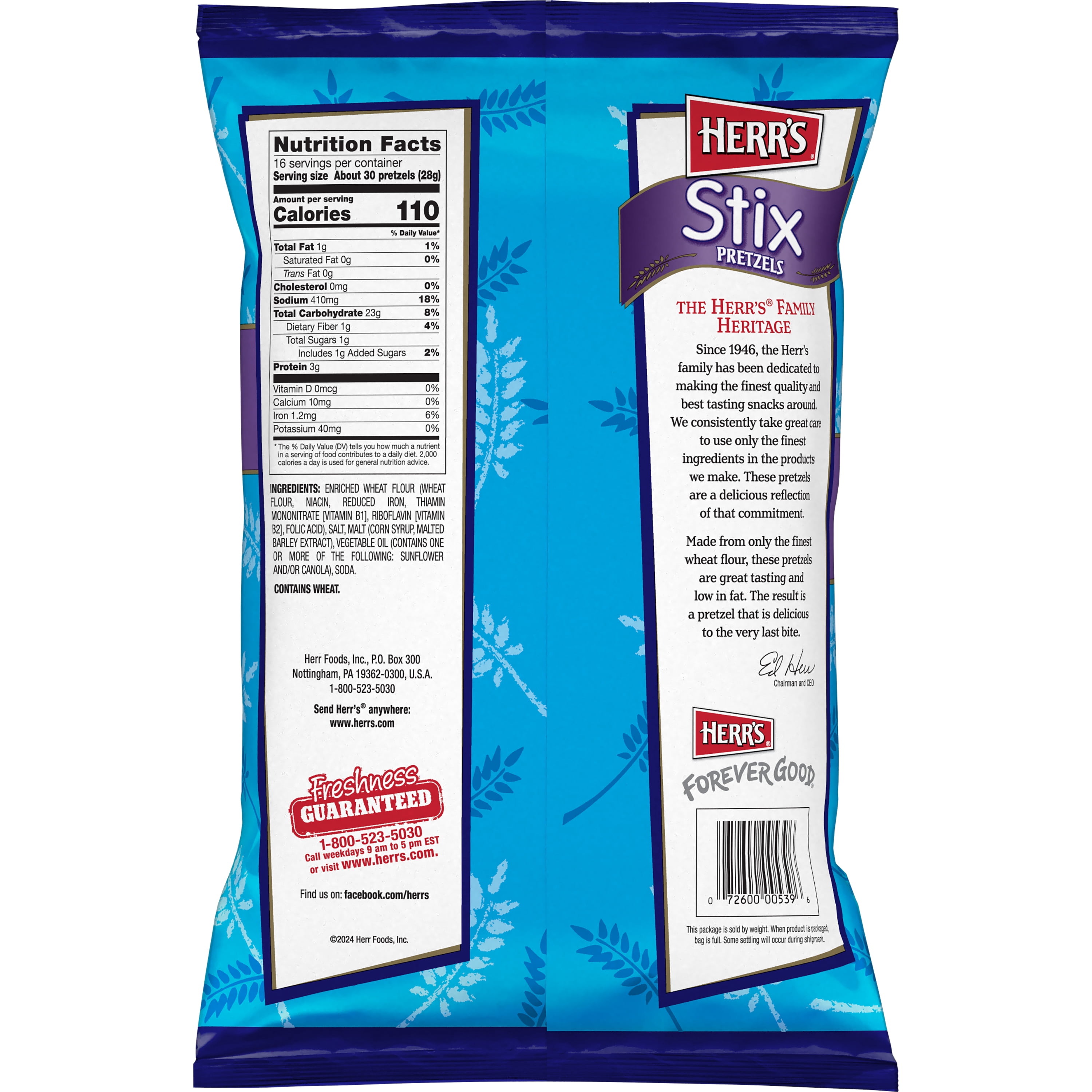 (4 pack) Herr's Cholesterol-Free Stix Pretzels, 16 oz.