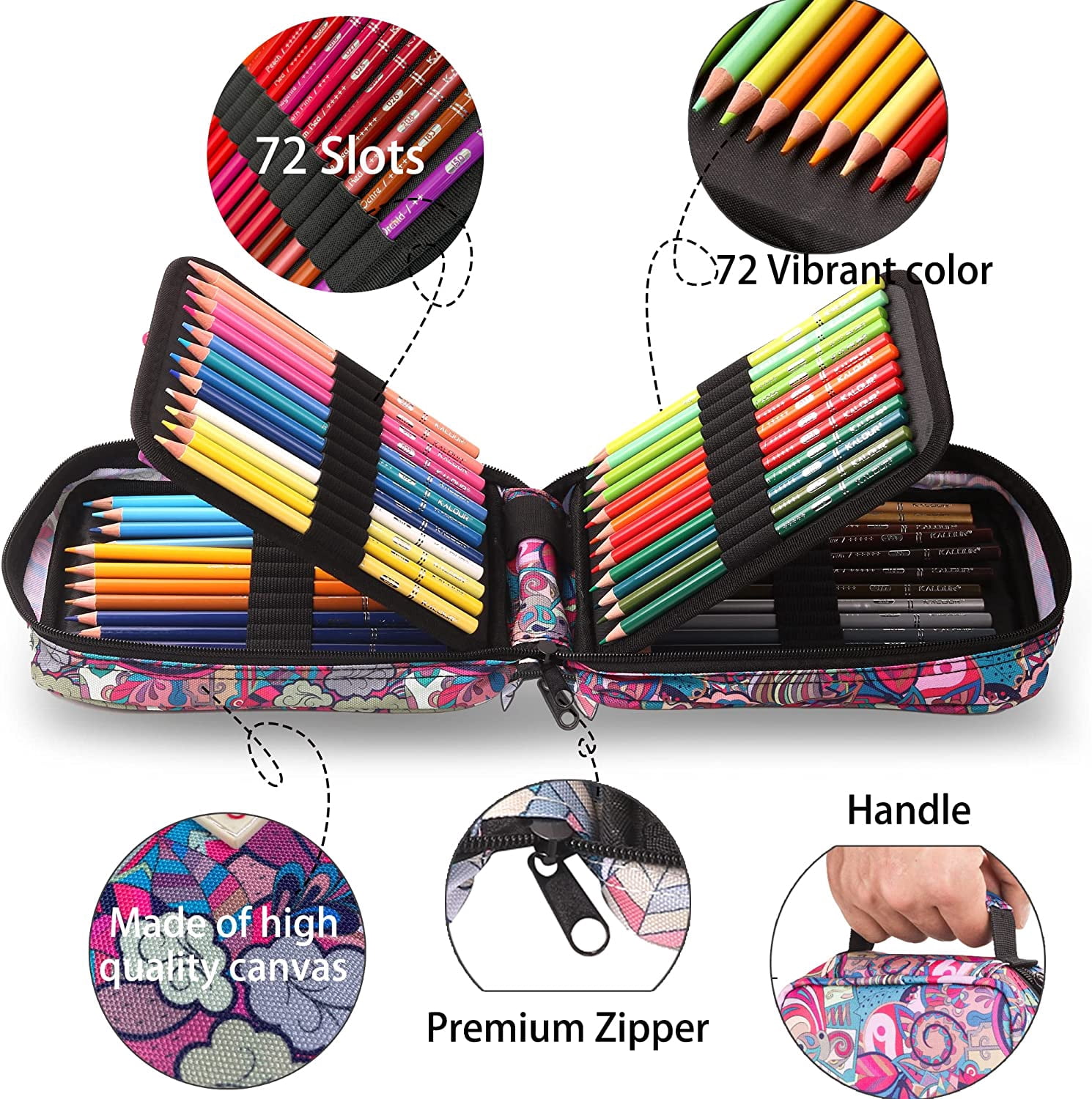 72-Colored Pencils Set With Coloring Book And Zipper Case Soft Core 7 Metallic Colors For Artists Beginners Kids Pink