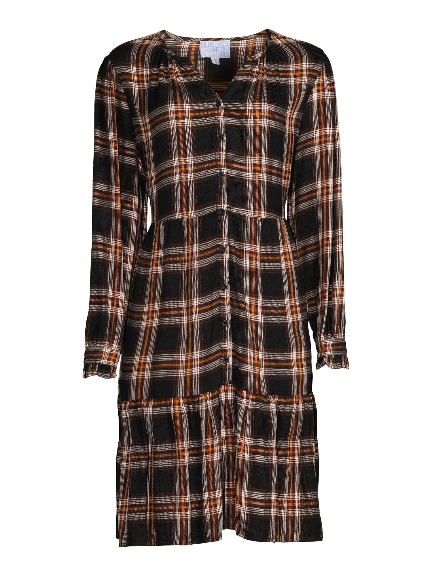 Blu White Blu Women's Plaid Ruffle Hem Dress