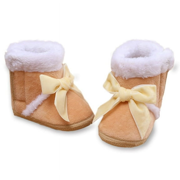 URMAGIC Baby Girl Cute Bow Winter Non-Slip Snow Shoes Infant Toddler Warm Fleece Booties