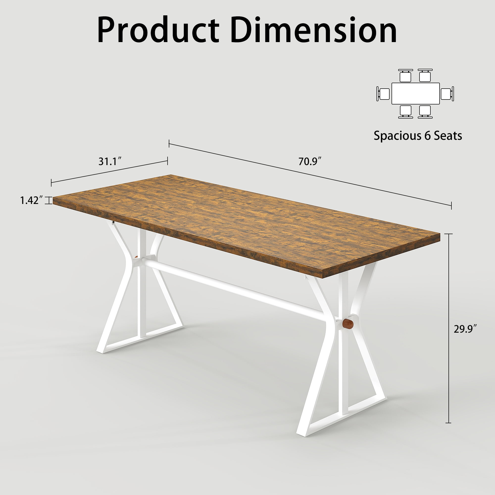 Manora 71 Inch Modern Farmhouse Rectangle Wood Dining Table, Seats 6-8, Industrial Kitchen Dining Table for Home Kitchen & Dining Room