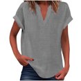 thumbnail image 2 of HongQid Womens Summer Tops Short Sleeve V Neck Cotton Linen Shirts Loose Casual T-Shirts, 2 of 5