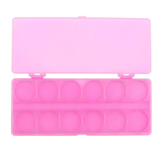 Caja de paleta de plástico liviana de 24 compartimentos con tapa para pinturas de acuarela, Rosado
