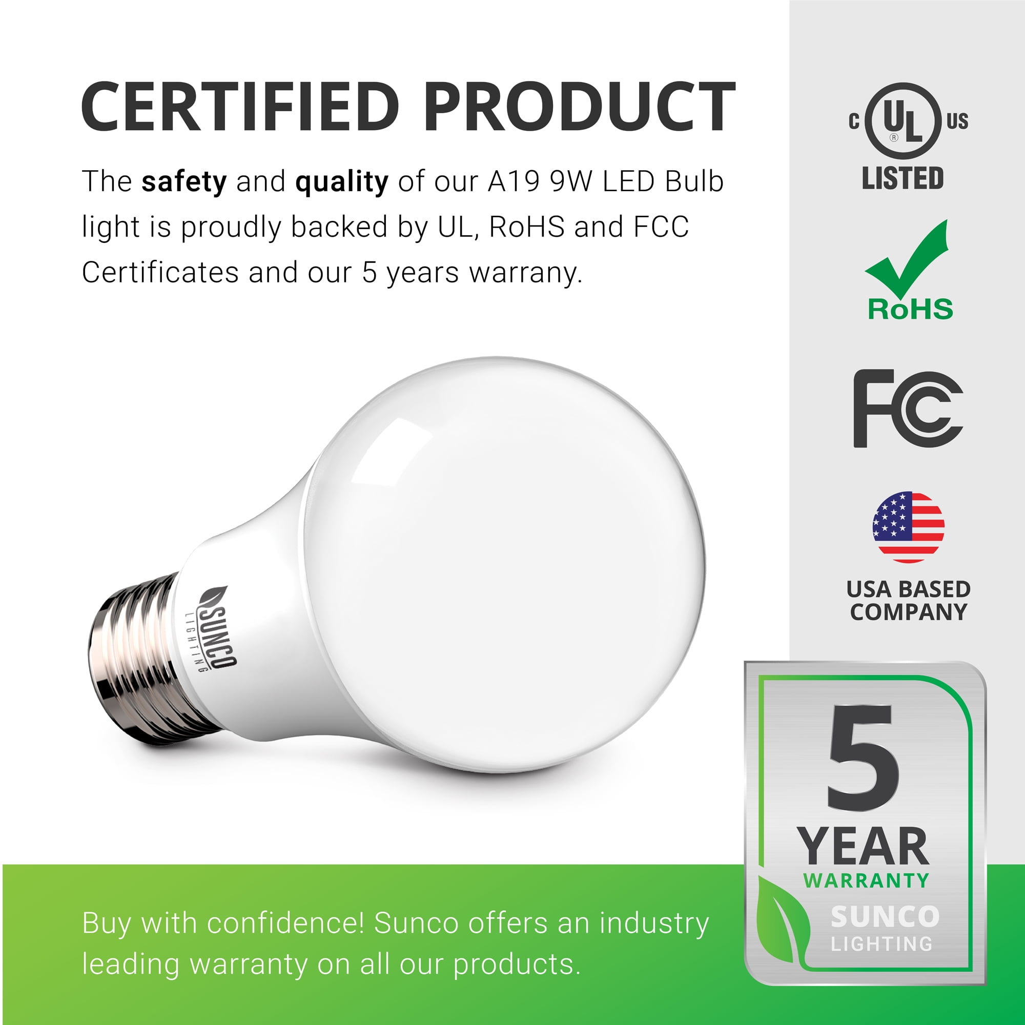 Sunco Lighting 12 Pack A19 LED Bulb, 9W=60W, 3000K Warm White, 850 LM, Non-Dimmable, E26 Base, Indoor Light - UL