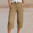 thumbnail image 2 of ERkkoi Cargo Capri Pants for Women High Waisted Relaxed Fit Elastic Knit Waist Casual Capris Trousers Cropped Pants Khaki XXL, 2 of 8