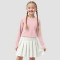 thumbnail image 2 of Yindaity Long Sleeve Shirt for Girls Girls Long Sleeve Shirts Crewneck Ruched Side Slim Fit Tops Ribbed Knit Casual Tee Shirt(Light Pink,5-6 Years), 2 of 8