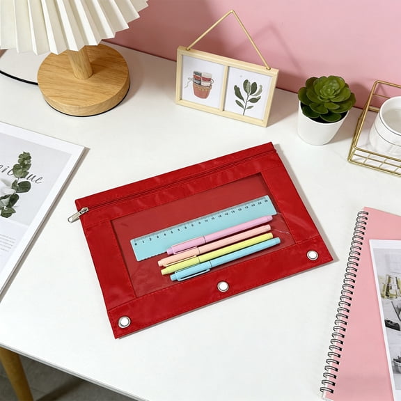 Back to School Supplies Under 1 Pencil Pouch for Girls Boys Pen Pouch with Zipper for Binder Red #453