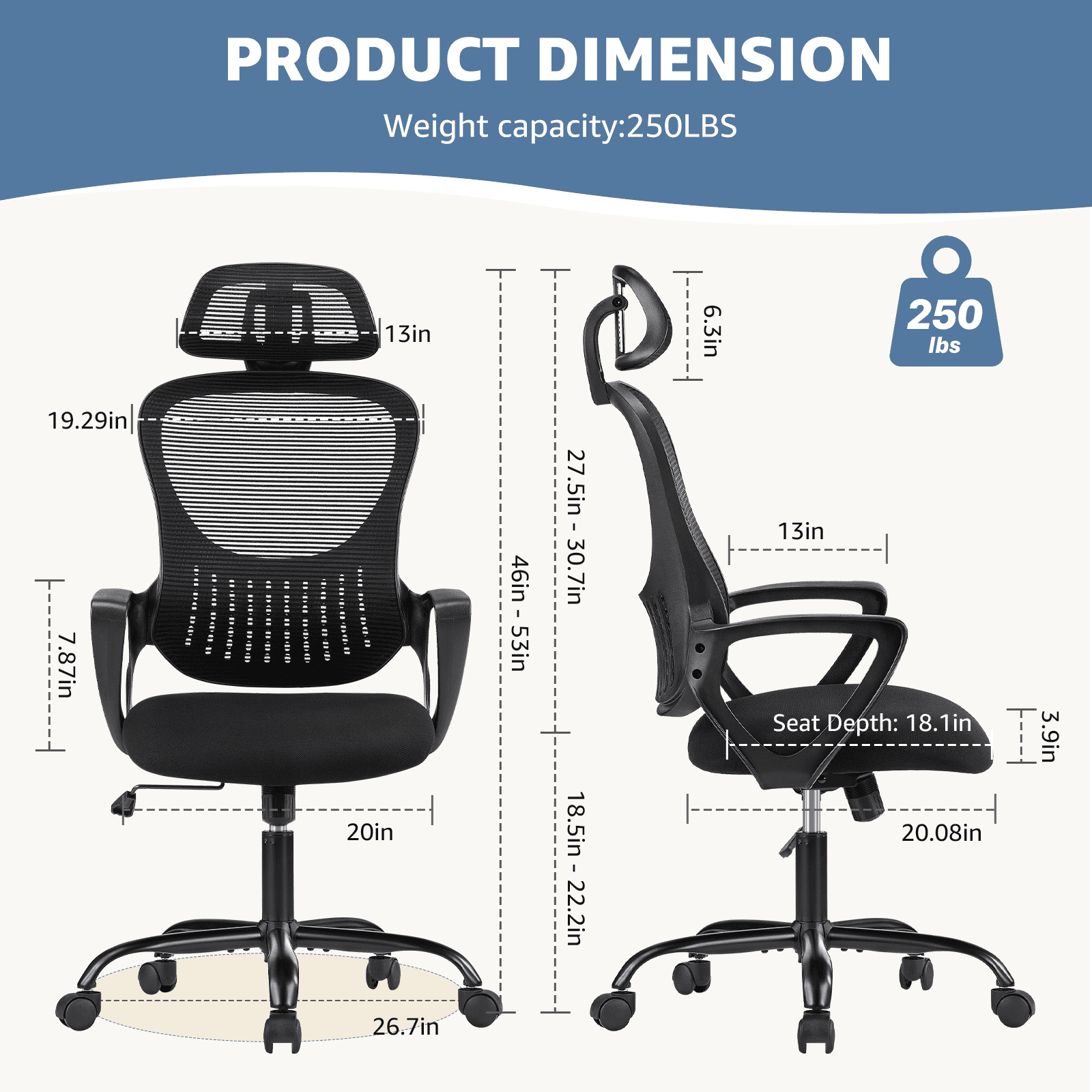 MAYEERTY Ergonomic Office Chair for Standing Desk with Adjustable Height, Computer Desk Chairs, Black