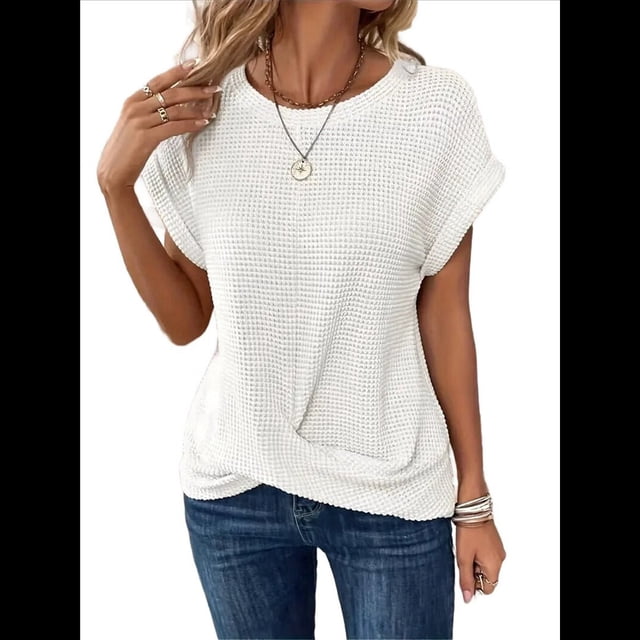Camisetas para Mujer, Camisetas Lisas con Mangas Murciélago y Dobladillo Cruzado, Camisetas Casuales, Camisetas Ajustadas Modernas, Camisetas Blancas L