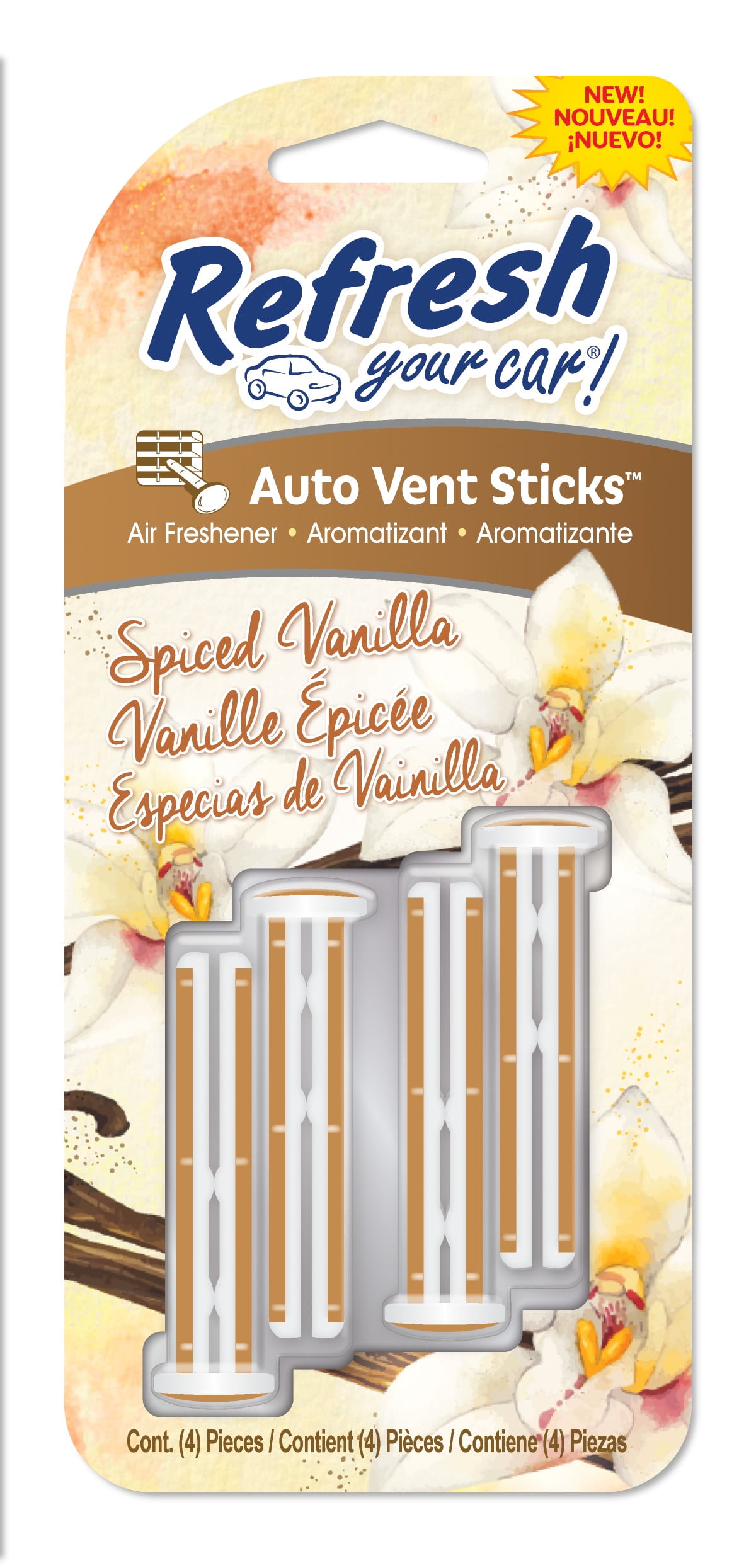 Refresh Your Car! Vanilla Scent Vent Stick Air Freshener, 4 Pack