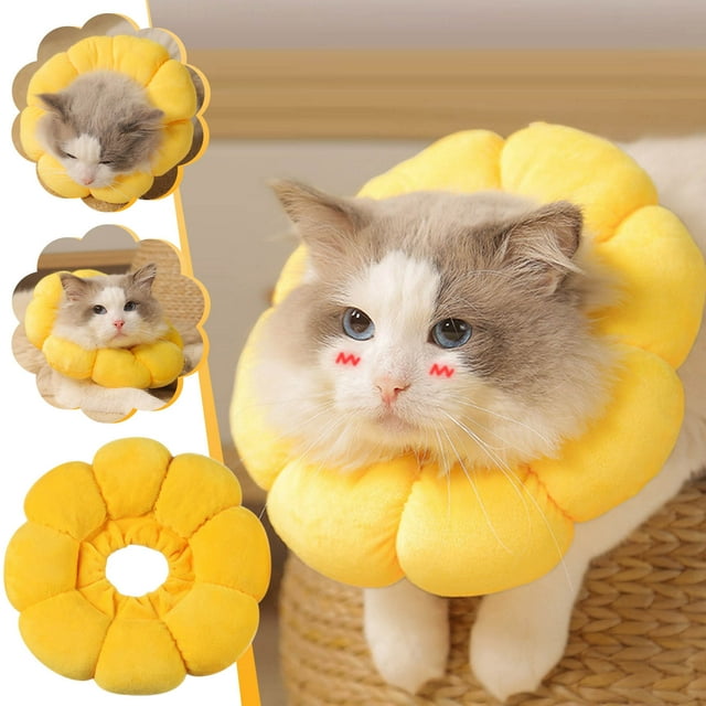 Xihbxyly Collar Antilamidos para Mascotas, Tejido de Punto Suave, Diseño Cómodo y Cálido, Aro de Flor Amarillo Brillante, Multitemporada, Ideal para Fotos, Tallas Xs-L, 1 Paquete
