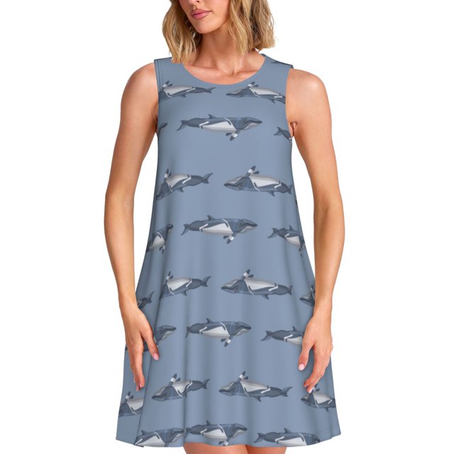 Disketp Cute Whale para Vestido sin Mangas para Mujeres, Vestidos de Verano para Mujeres, Casual y Holgado para la Playa