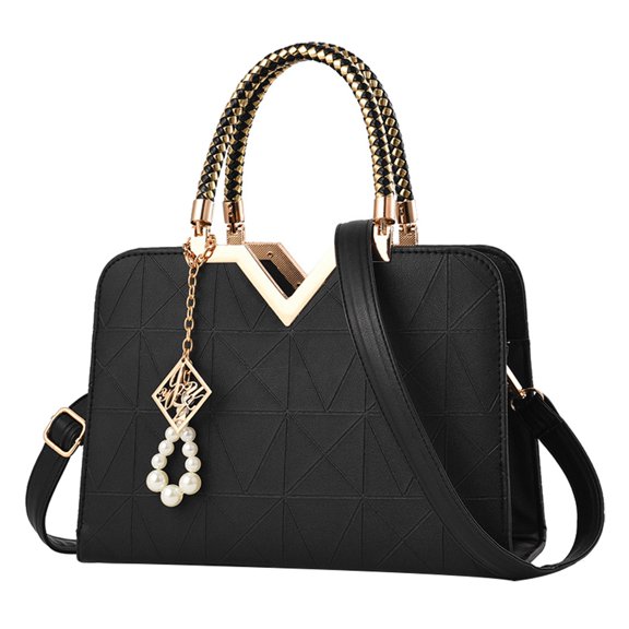 LOLIPPYY Large Capacity PU Handbag for Women, Stylish Black Crossbody Shoulder Tote Bag with Trendy Design