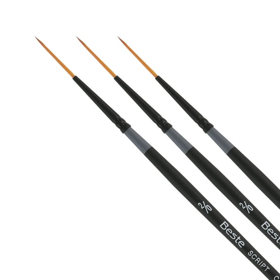 Creative Mark Beste Golden Taklon Script Liner #00 - 3 Pack Artist Paint Brush, Professional Watercolor Brushes, For Acrylic Painting, Short Handle, Sharp Edges, Hand-Tied & Shaped