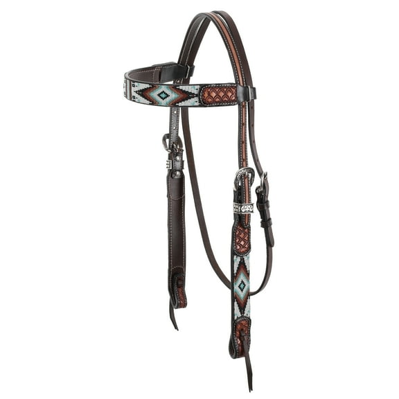 Showman Two-Tone Argentina Cow Leather Headstall w/ Southwest Beaded Inlay