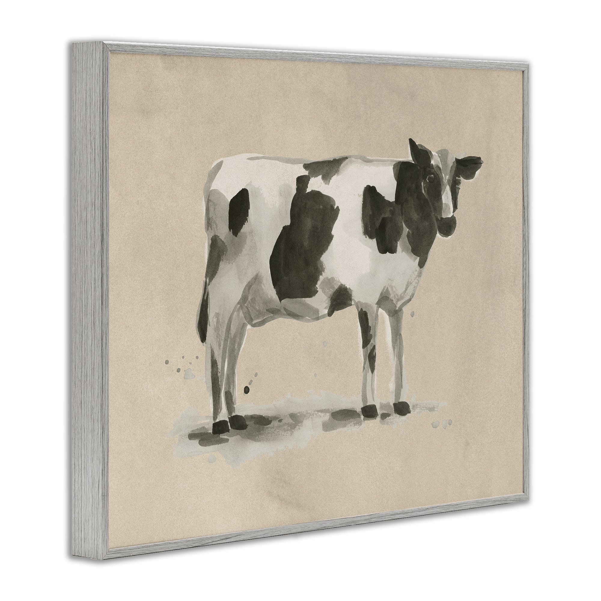 Stupell Industries Traditional Cow on Beige Animals & Insects Painting Gray Framed Art Print Wall Art, 20 x 16
