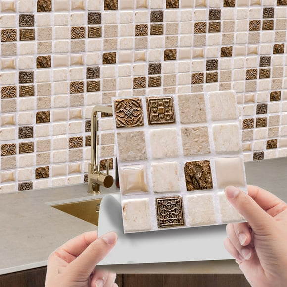 Tile Stickers Clearance,10Pc Peel and Stick Tile Stickers 3D Mosaic Crystal Tile Stickers Glass Tile Diy Waterproof Self-Adhesive Wall Stickers,Set Of Ceramic Tiles (10 Sheets)