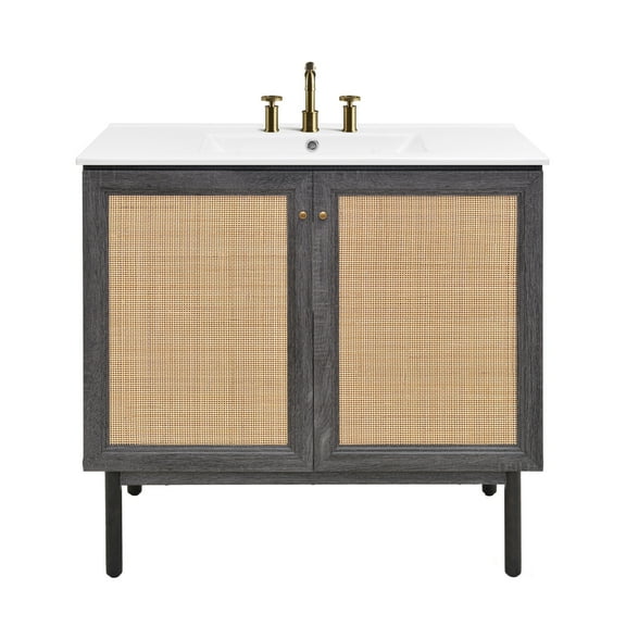 Classe 36" Freestanding Bathroom Vanity in Black Oak with 3-Hole Widespread Sink Top