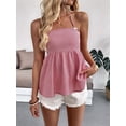 thumbnail image 4 of Women Y2K Gingham Tank Top Spaghetti Strap Peplum Camisole Square Neck Smocked Babydoll Tops Red M, 4 of 9