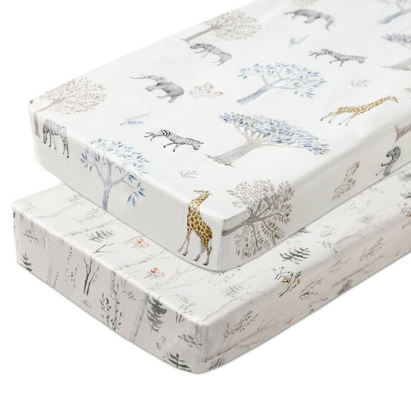 Gllquen Baby Mini Crib Pack N Play Sheets Fitted Quilted Playard Sheet for Toddler Boys Girls 38" x 26", Jungle Animals