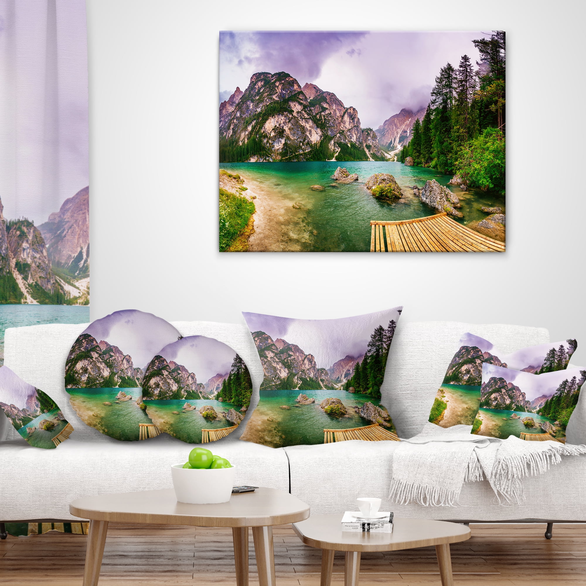 Designart Mountain Lake Between Mountains - Landscape Printed Throw Pillow - 16x16