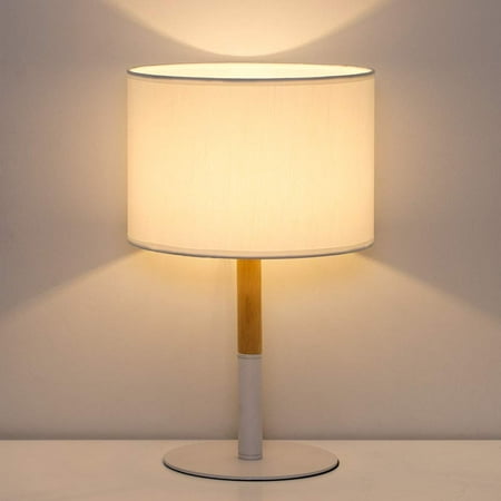Elegant Lamps For Living Room HAITRAL Bedside Table Lamp - White Bedside Desk Lamp with Metal Base, Wooden Frame and Line Fabric Shade Elegant Nightstand Lamps for Bedrooms, Office, Living Room (HT-TH73-21) ()