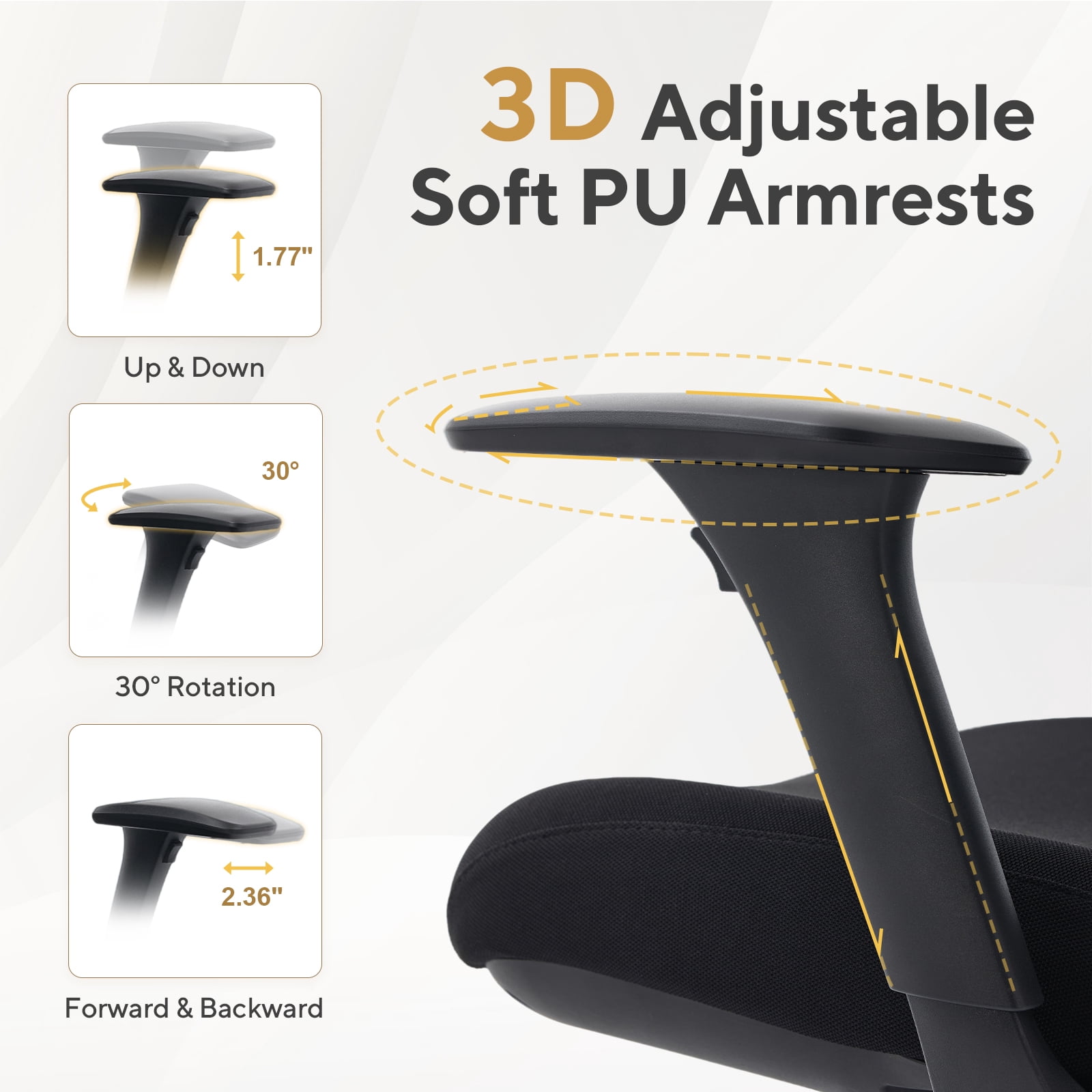 Nouhaus Fluido Ergonomic Office Chair - Adjustable Back Height & Dynamic Lumbar Support, High Back Mesh Executive Desk Chair, Black