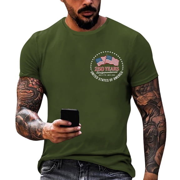 250 Anniversary T Shirts for Men United States Usa Flag Print Short Sleeve Crew Neck Tshirt Moisture Wicking Classic Fit Daily Wear Breathable T-Shirt, Red, #01 Red