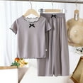 thumbnail image 2 of LYHaoo Girls 2Pcs Clothing Set Girls Outfits Set Toddler Summer Casual Outfit Pure Color Round Neck Ruffled Sleeve Top And Pants Wear For 1 8 Years Old Sizes 3-4 Years(Gray), 2 of 4