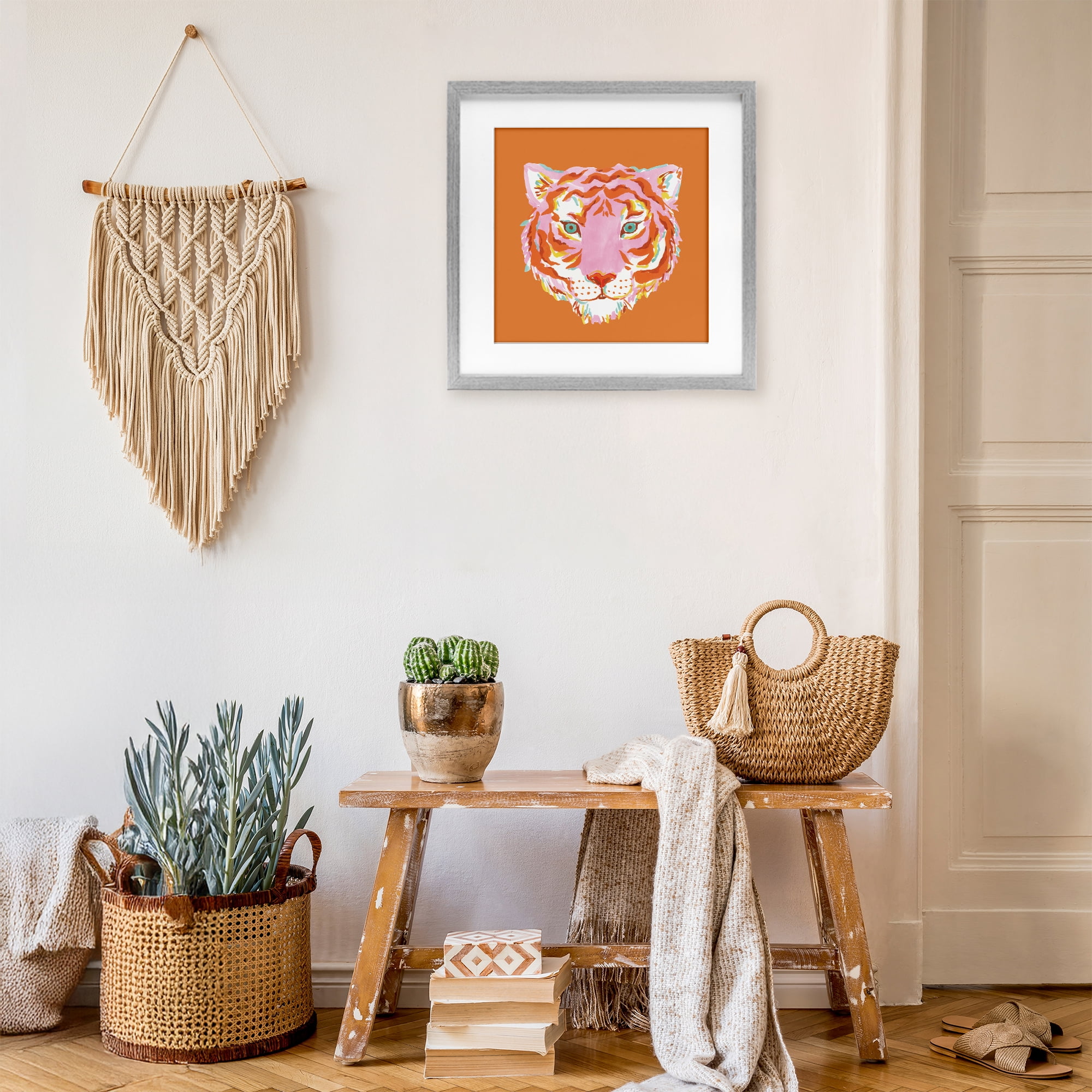 Stupell Industries Fun Bold Orange Tiger Gray Framed Print Under Glass, design by Karolina Sato