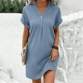 thumbnail image 2 of QYZEU Summer Dresses for Women 2024 Petite Casual Short Sleeve Dress V Neck Solid Colour Pullover Comfortable Button Down Dress Flowy Lightweight Breathable Dresses Blue S, 2 of 5