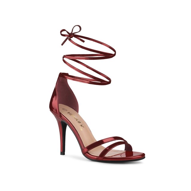BLISSFUL STEP Sandales à Talons Aiguilles à Lacets à Bout Ouvert pour Femmes Bordeaux 9