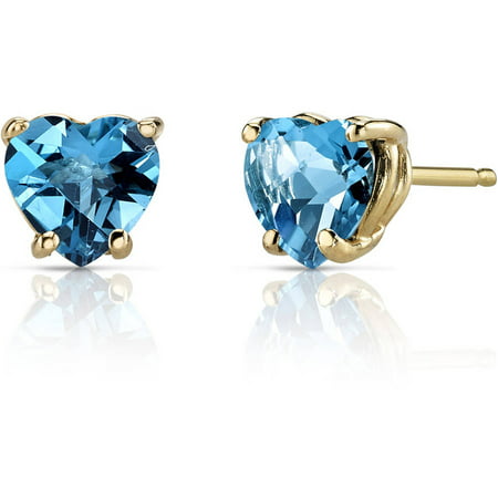 Oravo 1.75 Carat T.G.W. Heart-Shape Swiss Blue Topaz 14kt Yellow Gold Stud Earrings