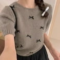 thumbnail image 2 of BUYISI Basic,Simple Womens Sweet Bow Sweater Casual Short sleeves Top Grey, 2 of 9