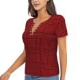thumbnail image 2 of Wukai Red Black Houndstooth Casual V-Neck Graphic Tees for Women: Lightweight and Breathable Summer Tops with Stylish Design-Large, 2 of 8