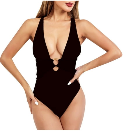 Strapless One-Piece Swimsuit Black One Piece Swimsuits for Women Cutout Women s One-Piece Swimsuits  Criss Crossing Back Swim Suits for Women Padded V-Neck Swimwear Black M